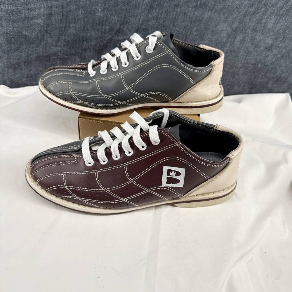 Brunswick Bowling Shoes Mens 8 Burgundy Grey Synthetic Retro Steel Shank